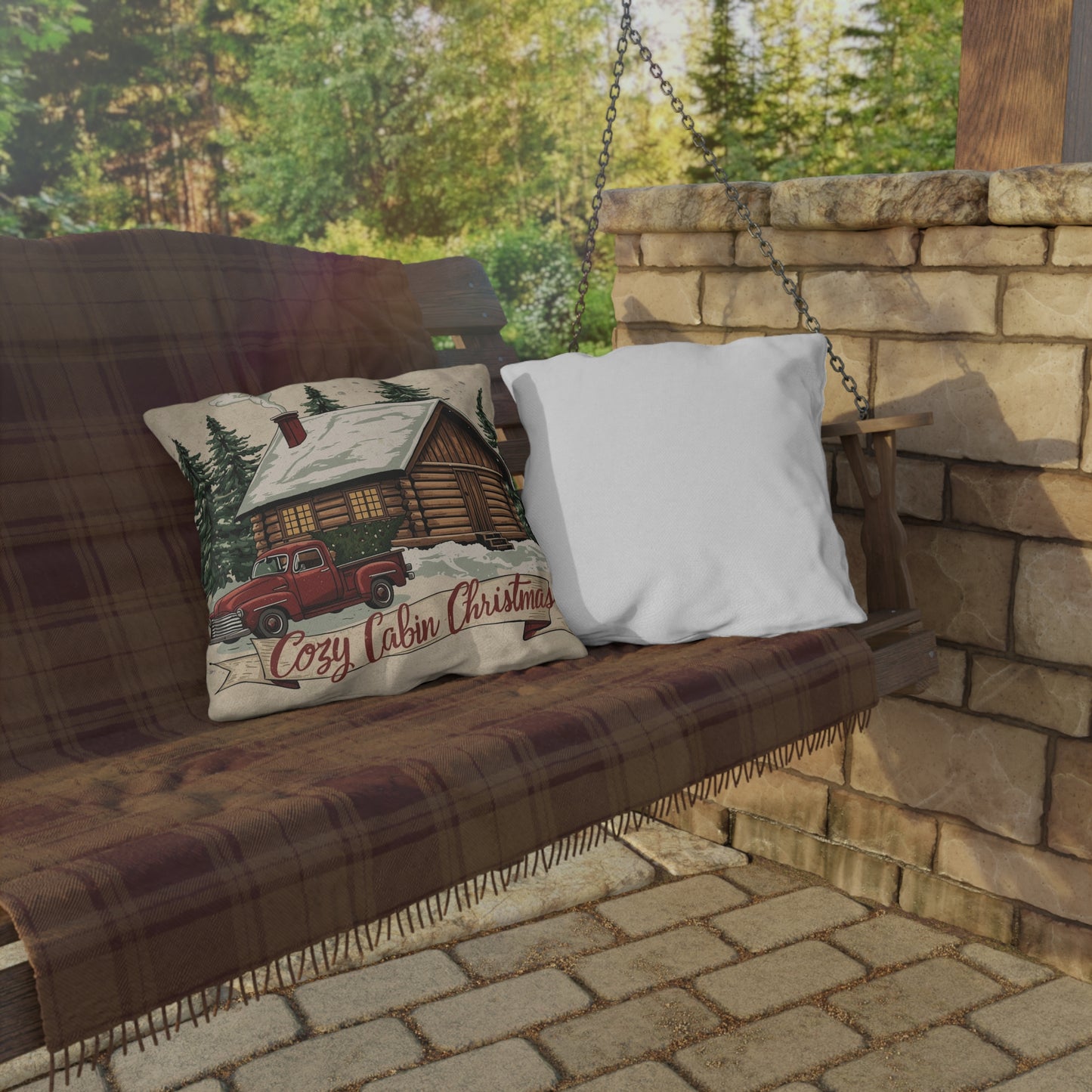 Cozy Cabin Christmas Throw Pillow – Rustic Holiday Decor (4 Size Options)