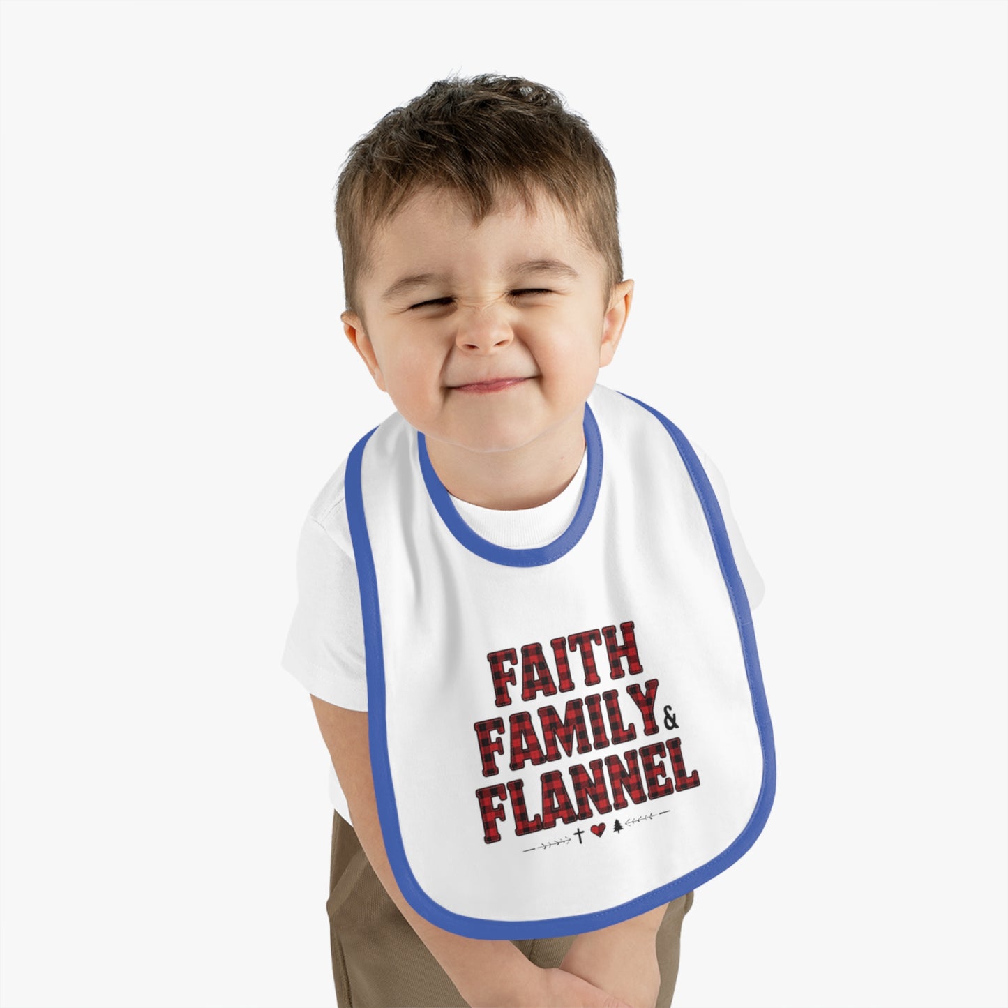 Faith, Family & Flannel Baby Bib — Plaid Nursery Bib for Newborns & Toddlers