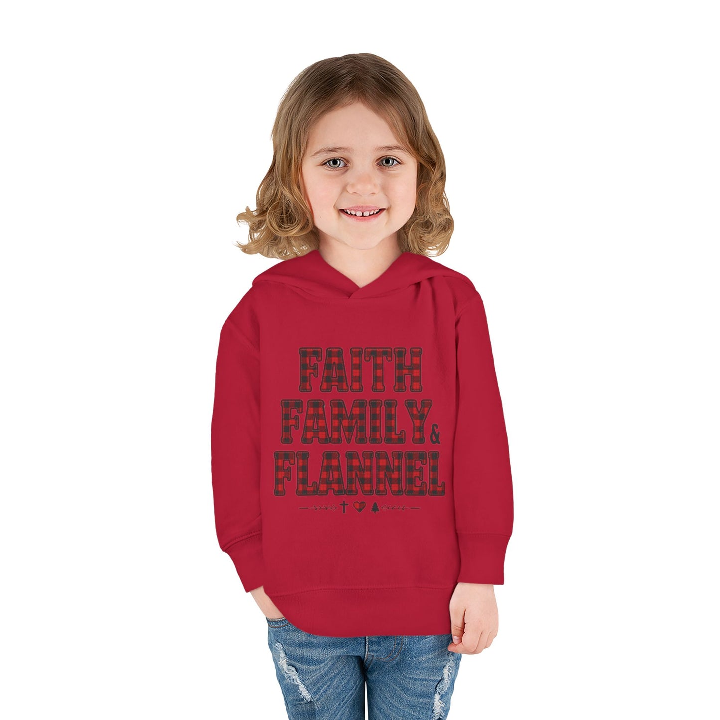 Faith, Family & Flannel Toddler Hoodie | Cozy Christian Fall & Holiday Sweatshirt (15 Colors)