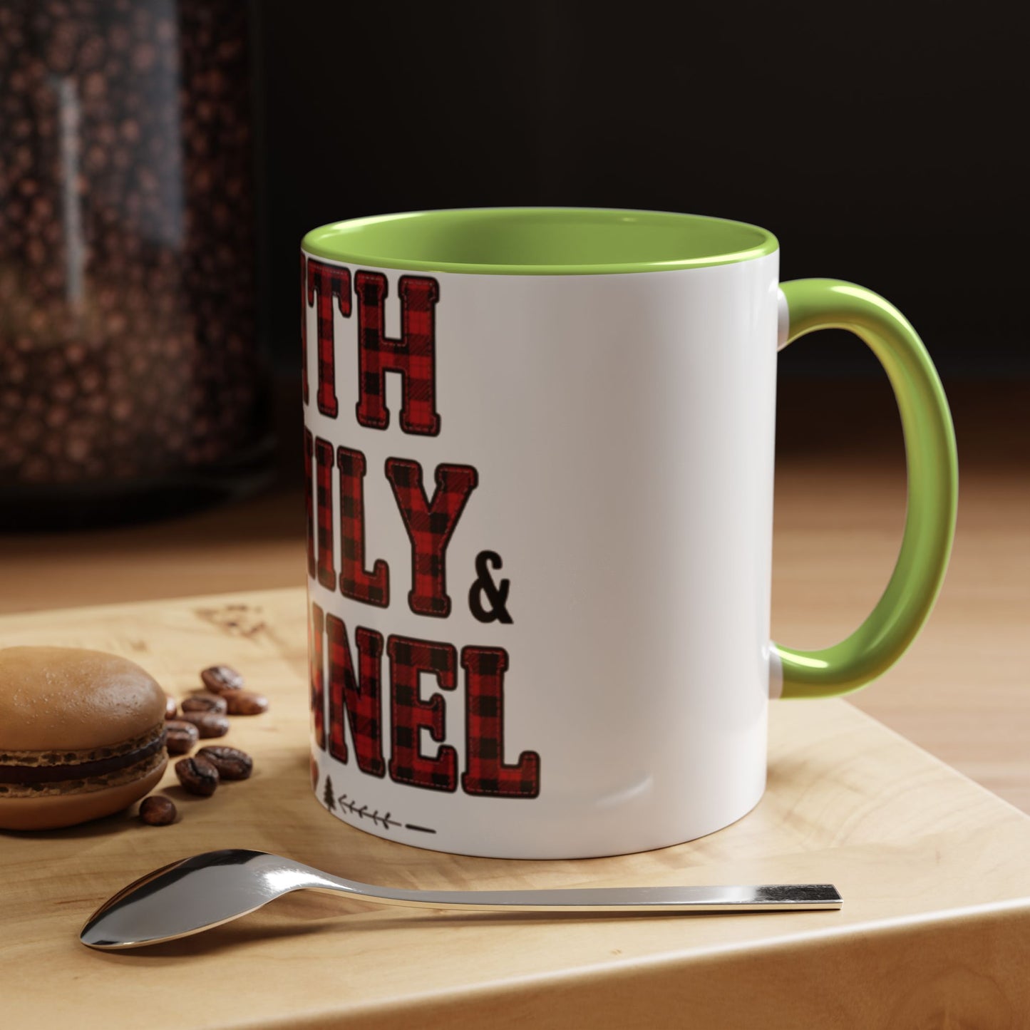 Faith, Family & Flannel Accent Mug | 11oz & 15oz Christian Coffee Cup (Multiple Colors)