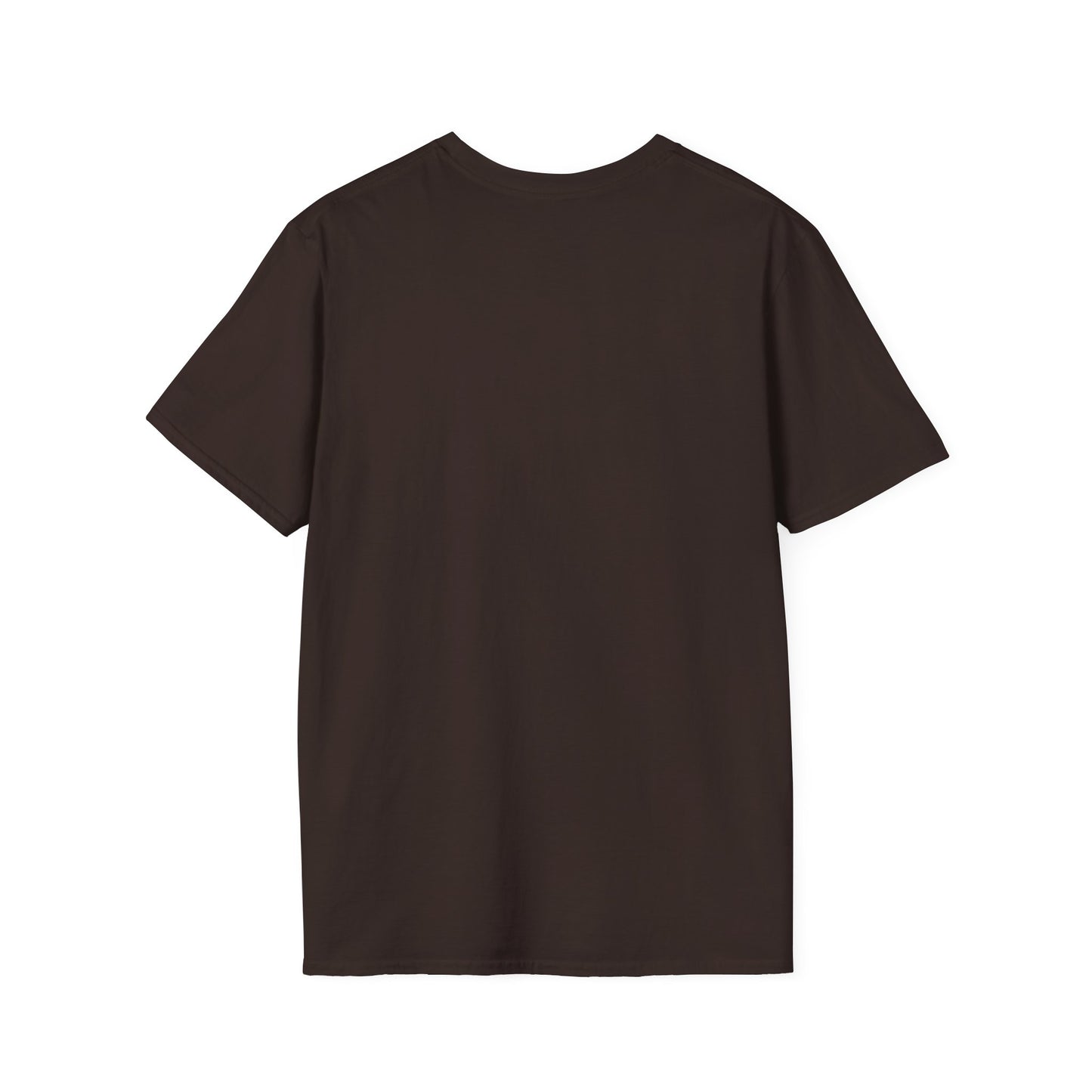 Back view of dark brown unisex Halloween t-shirt with cozy ghost beanie print, made by Makin’ It By Lady Ev.