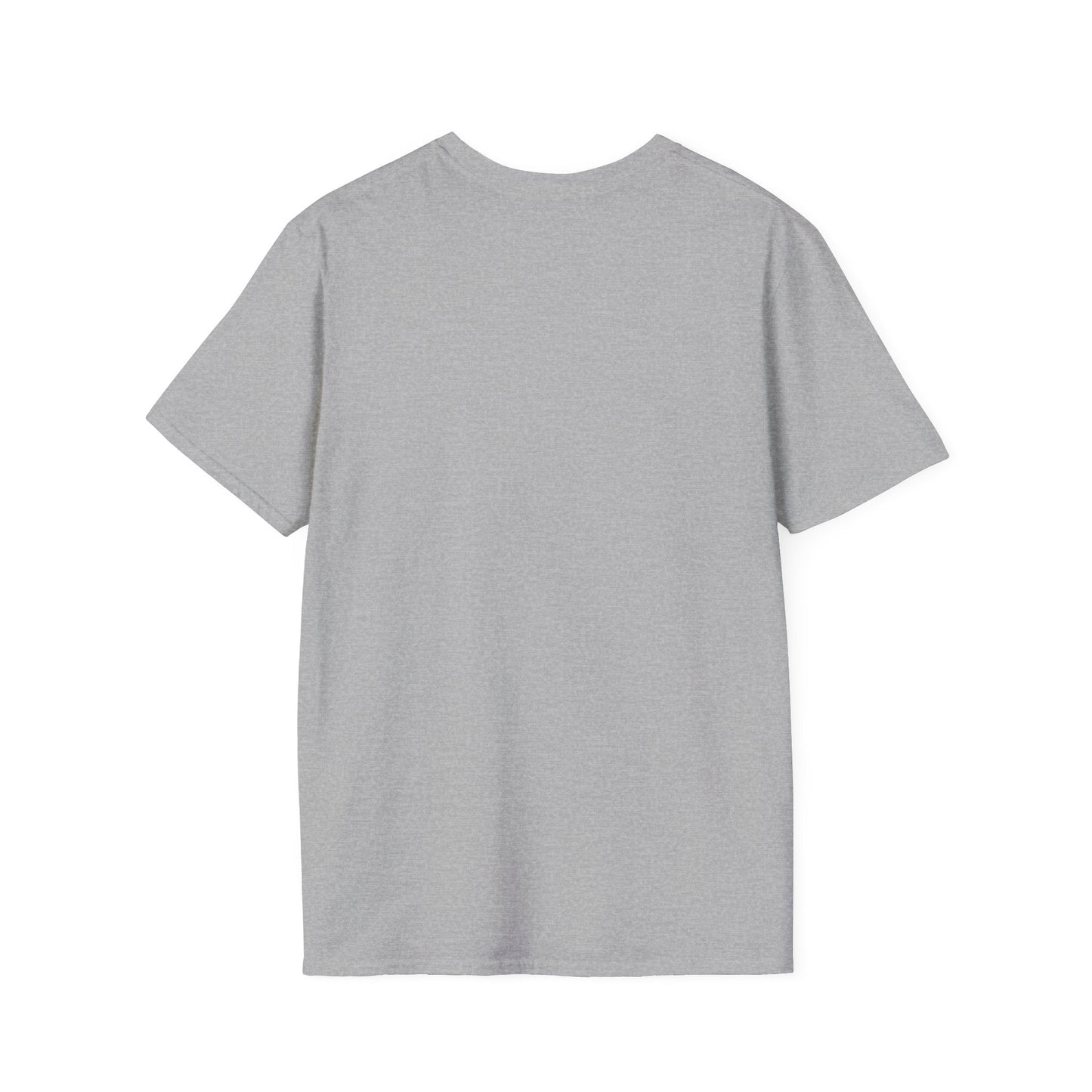 Back view of heather gray Halloween t-shirt, lightweight cotton blend with ghost beanie design by Makin’ It By Lady Ev.