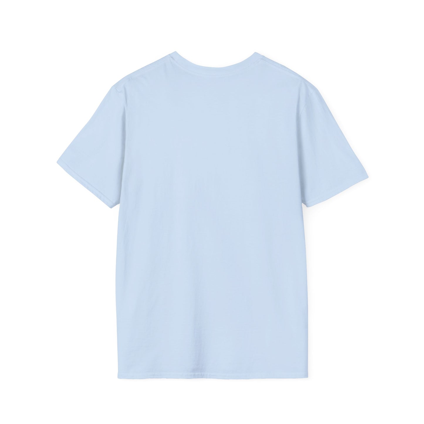 Back view of light blue unisex Halloween t-shirt featuring cute ghost beanie design by Makin’ It By Lady Ev.