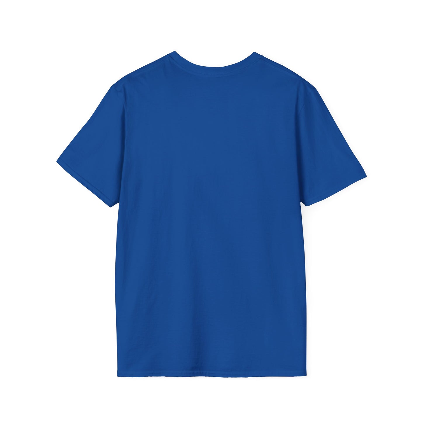 Back view of royal blue unisex Halloween t-shirt with ghost beanie design, made by Makin’ It By Lady Ev.