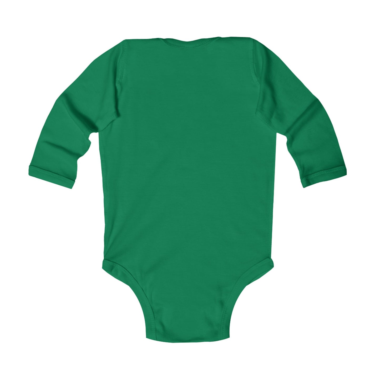 Solid green baby onesie with long sleeves, blank back design, comfortable cotton baby bodysuit.