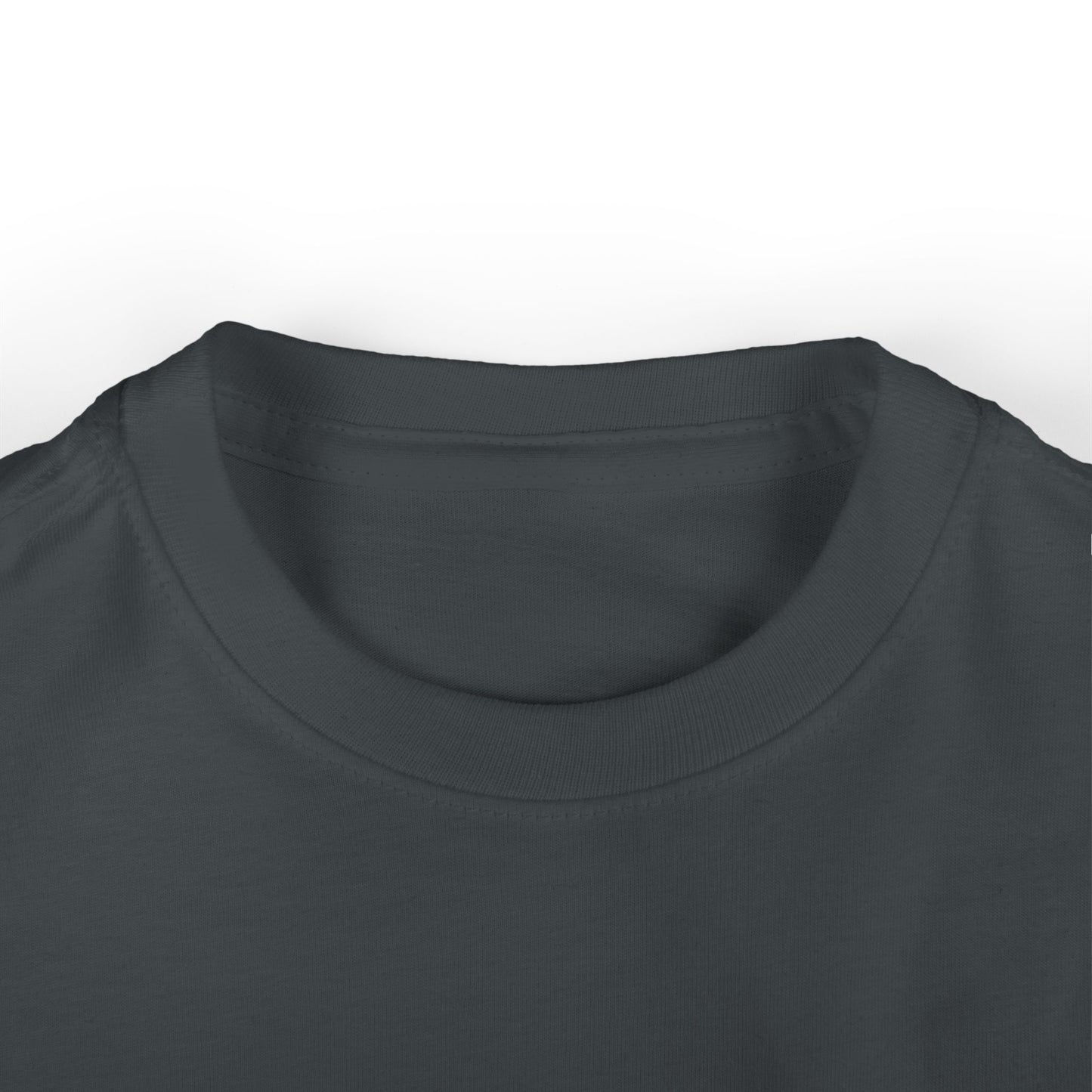 Dark gray toddler short sleeve t-shirt close-up of collar stitching