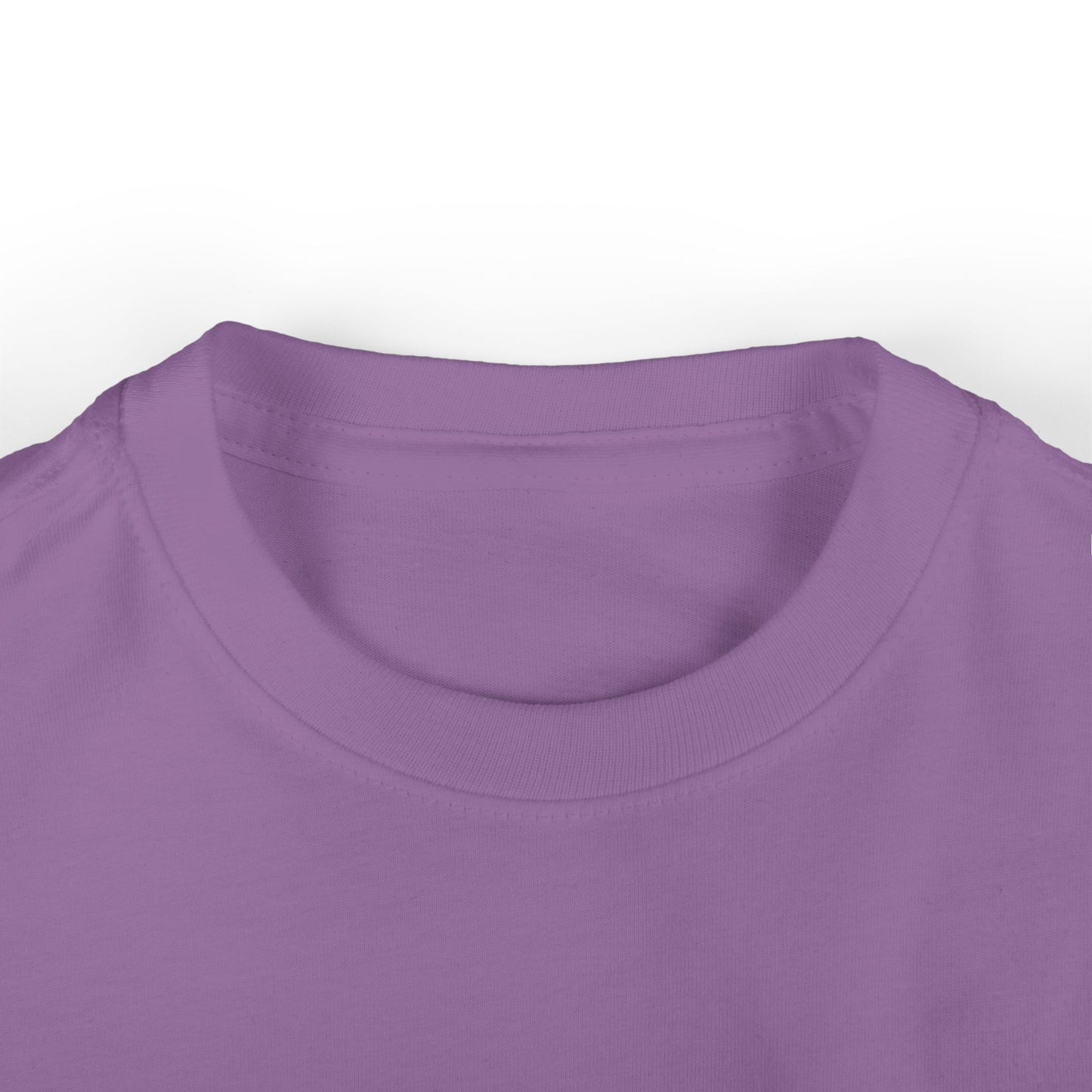 Purple toddler short sleeve t-shirt close-up of neck detail
