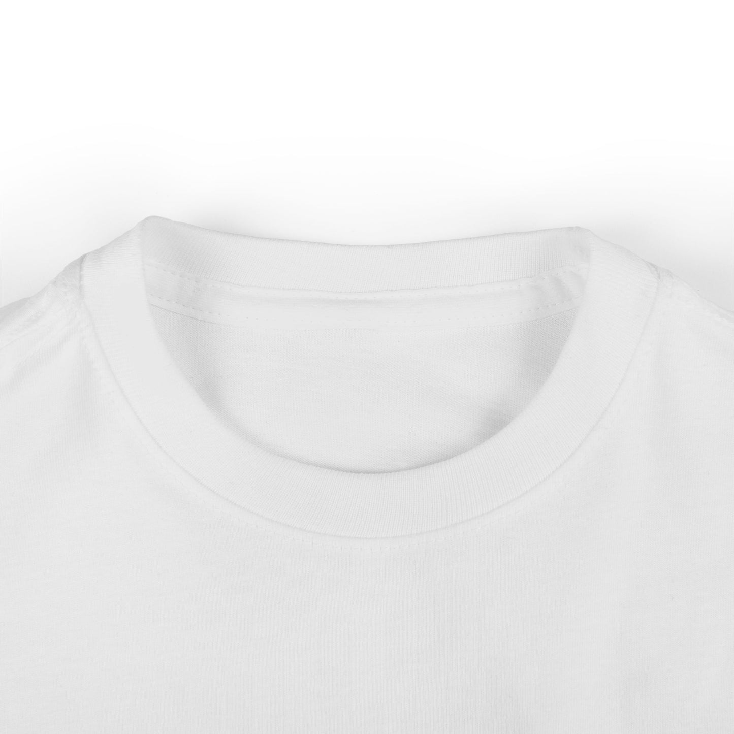 Close up neckline of toddler white blank t-shirt for custom printing