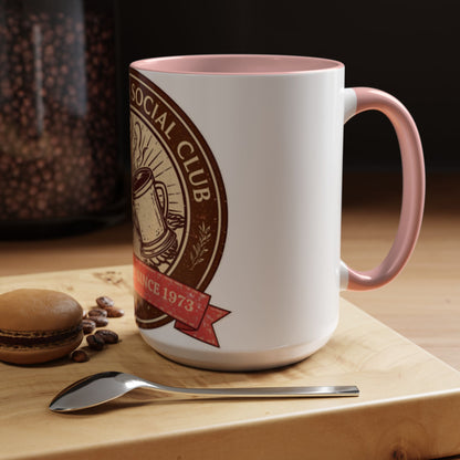 Hot Cocoa Social Club Accent Mug | Vintage Holiday Coffee Cup (11oz & 15oz, Multiple Colors)