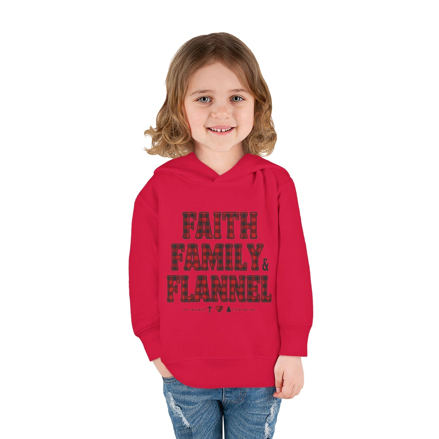 Faith, Family & Flannel Toddler Hoodie | Cozy Christian Fall & Holiday Sweatshirt (15 Colors)