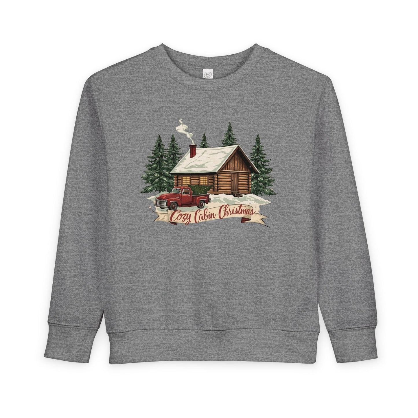 Cozy Cabin Christmas Toddler Crewneck | Kids Holiday Sweatshirt | Vintage Red Truck & Cabin Christmas Sweater (8 Colors)
