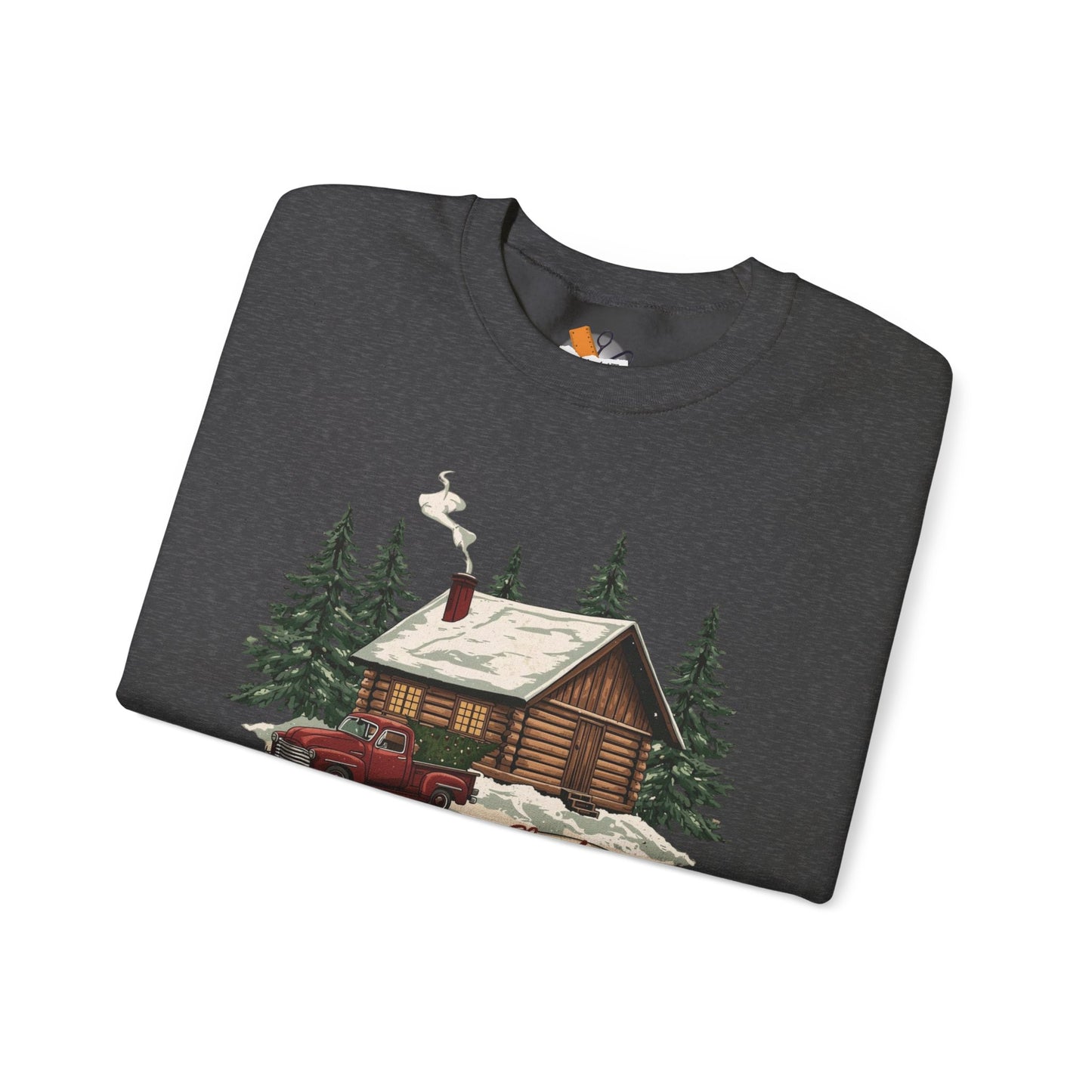 Cozy Cabin Christmas Crewneck Sweatshirt | Rustic Red Truck Holiday Sweater (9 Color Options)