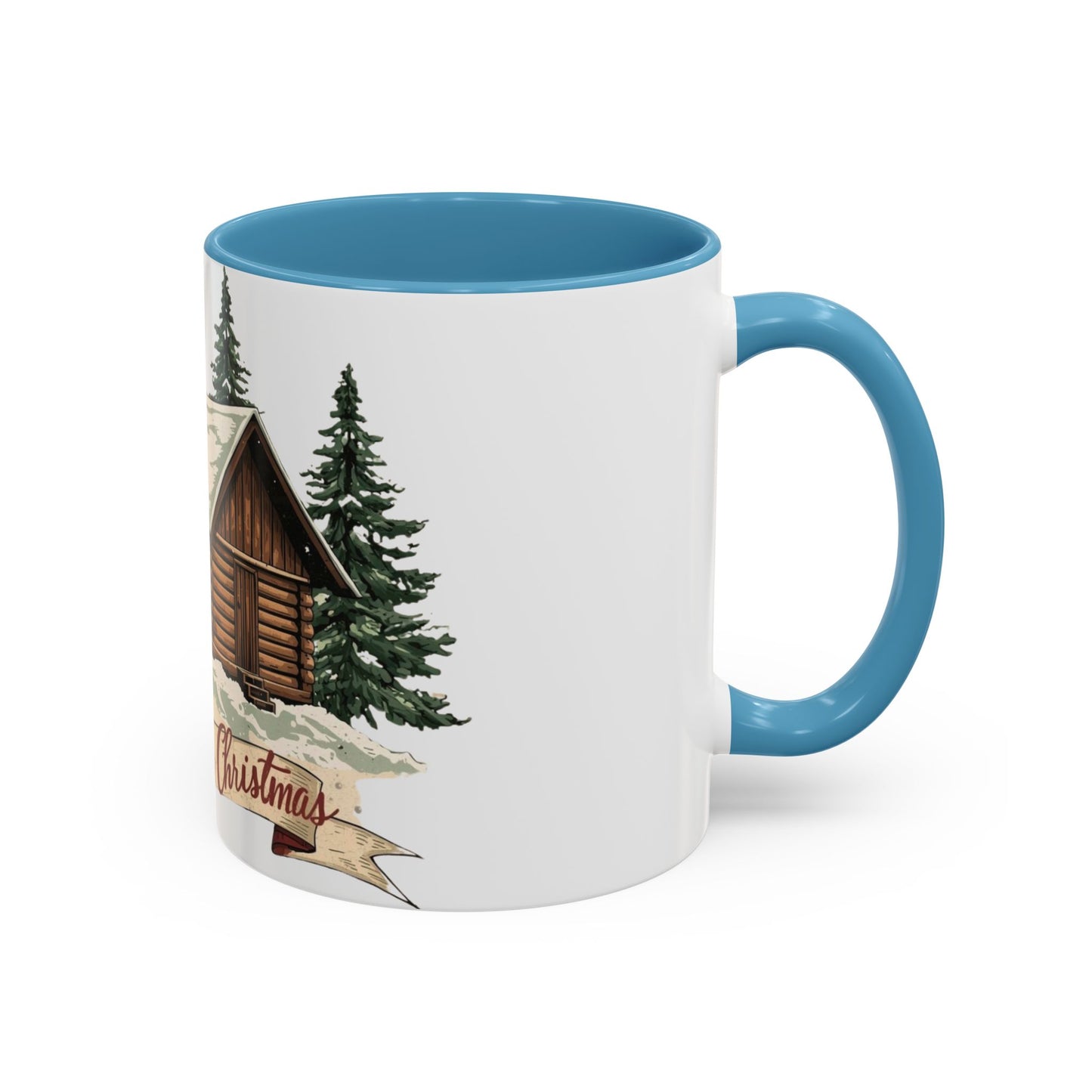 Cozy Cabin Christmas Accent Mug | Rustic Holiday Log Cabin Coffee Cup (11oz & 15oz | 8 Color Options for 11oz, 5 for 15oz)