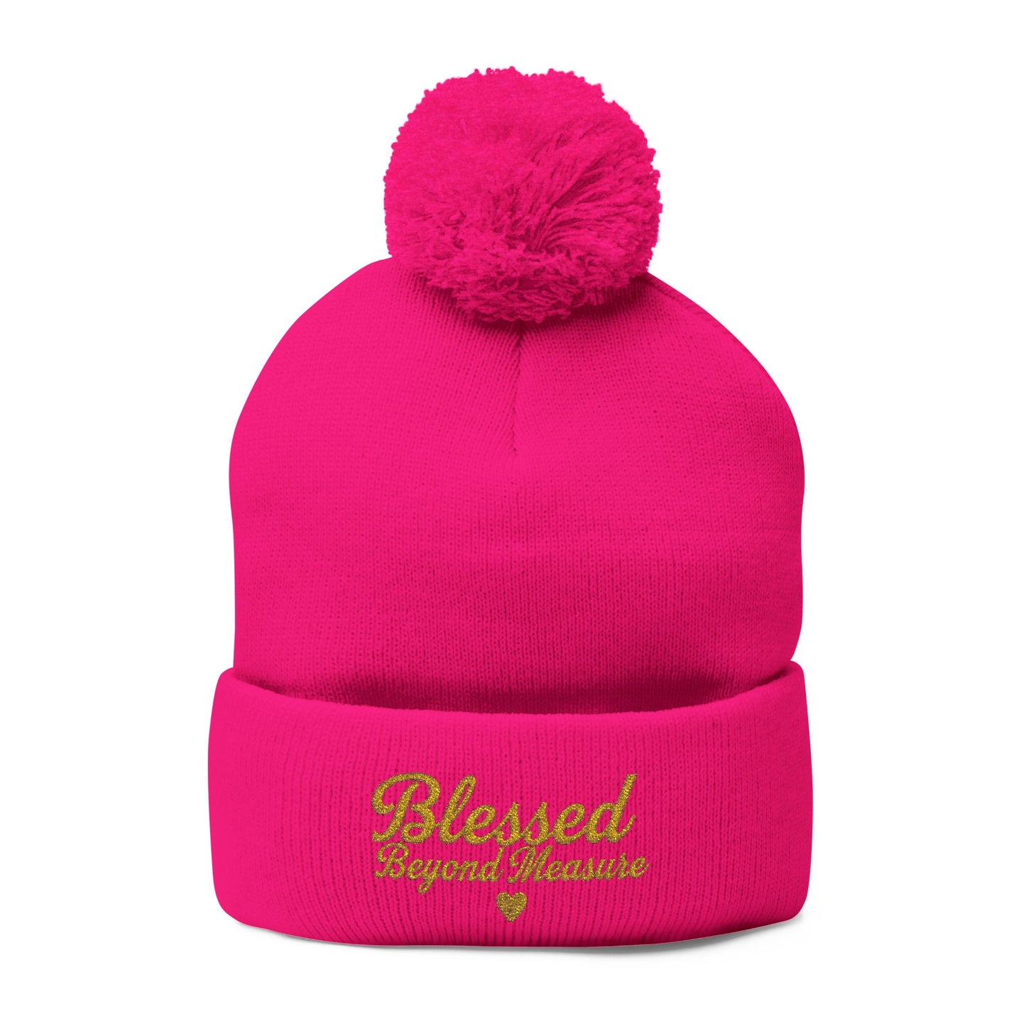 Blessed Beyond Measure Pom Pom Beanie – Embroidered Faith Winter Hat (10 Colors)