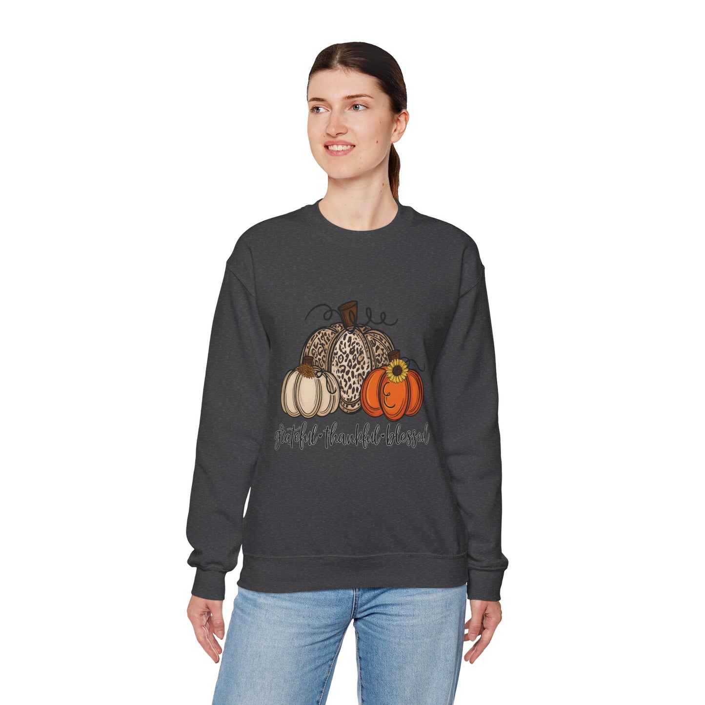 Grateful Thankful Blessed Crewneck Sweatshirt – Fall Faith & Pumpkin Season Pullover (10 Colors)