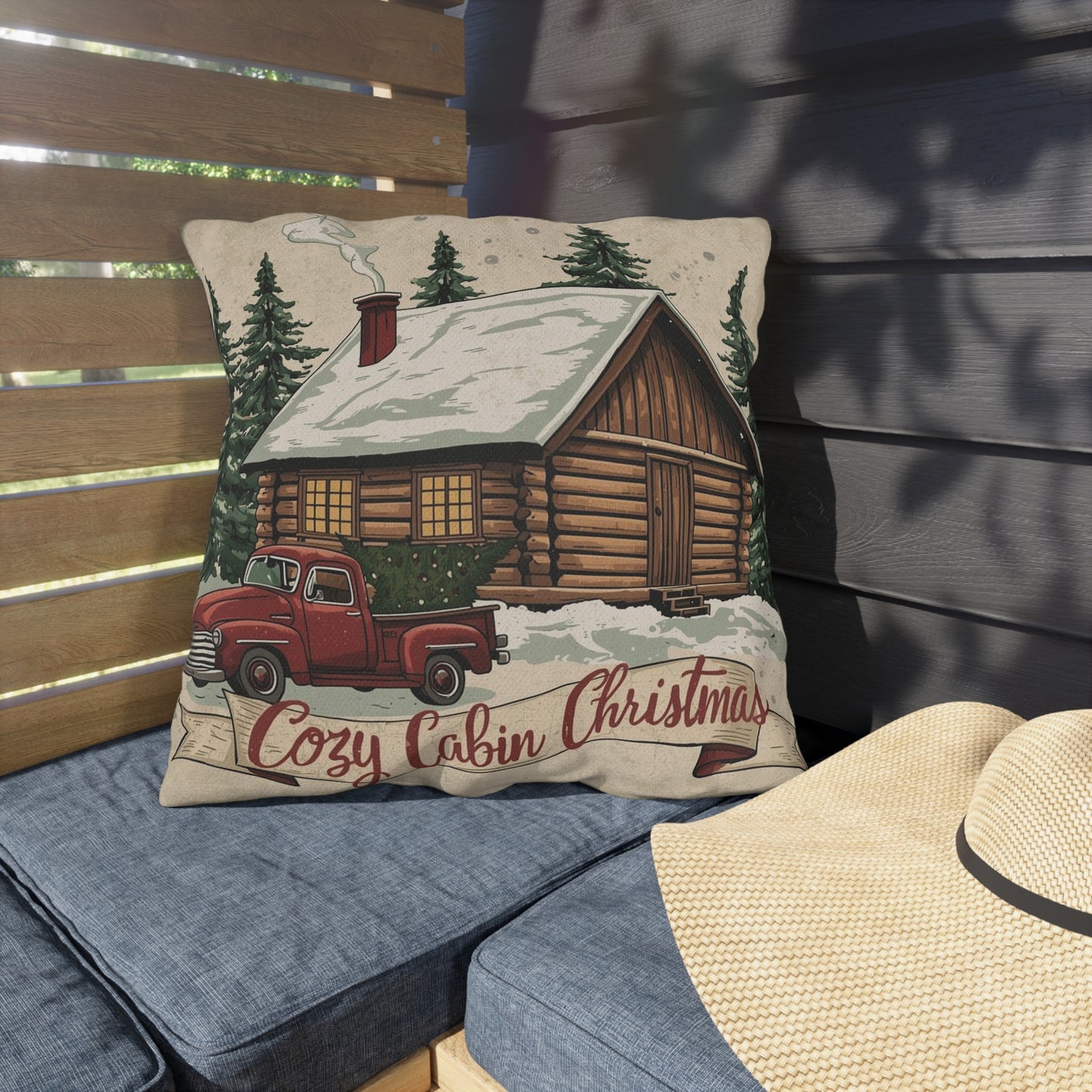 Cozy Cabin Christmas Throw Pillow – Rustic Holiday Decor (4 Size Options)