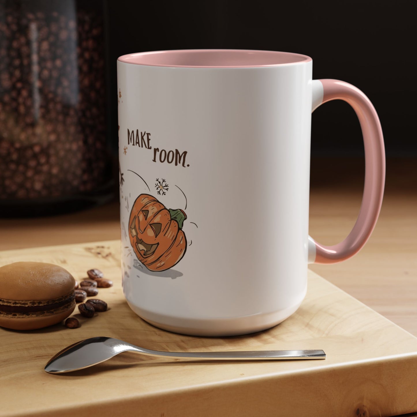 Winter to Fall Humor Mug – “Make Room” Snowman & Pumpkin Mug