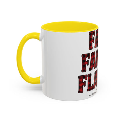 Faith, Family & Flannel Accent Mug | 11oz & 15oz Christian Coffee Cup (Multiple Colors)
