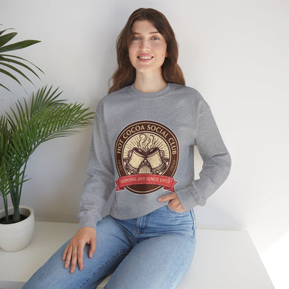 Hot Cocoa Social Club Crewneck Sweatshirt | Vintage Holiday Pullover | Cozy Winter “Serving Joy Since 1973” Sweatshirt