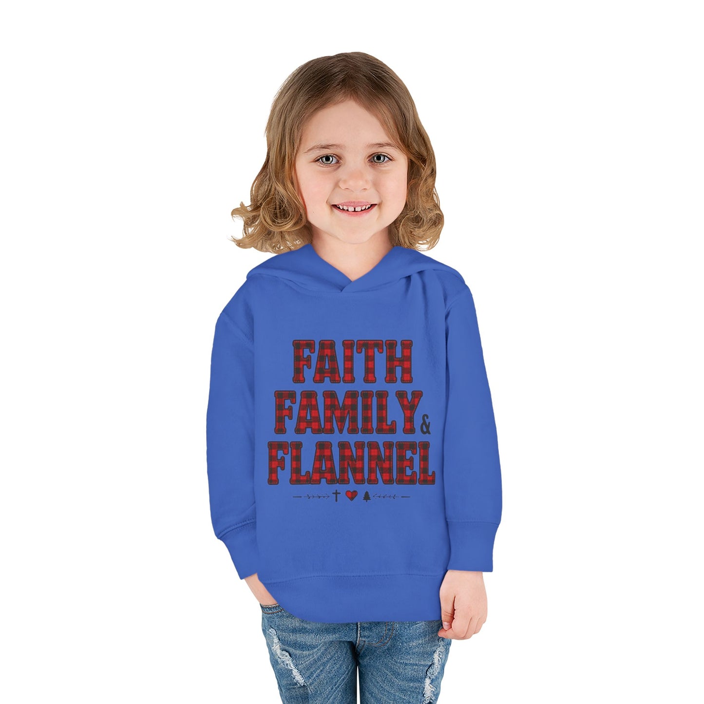 Faith, Family & Flannel Toddler Hoodie | Cozy Christian Fall & Holiday Sweatshirt (15 Colors)