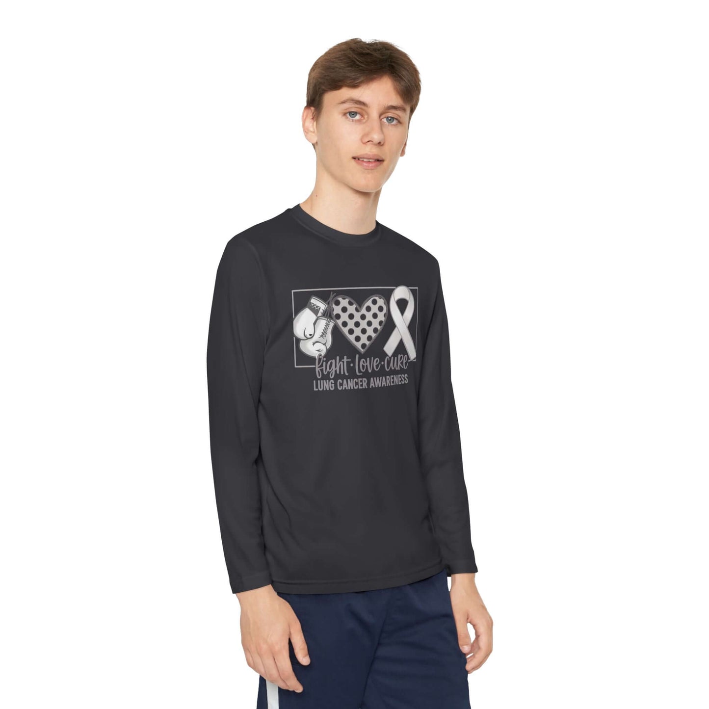 Fight Love Cure Lung Cancer Awareness Youth Long Sleeve Shirt | Kids Awareness Tee