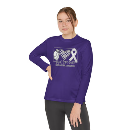 Fight Love Cure Lung Cancer Awareness Youth Long Sleeve Shirt | Kids Awareness Tee