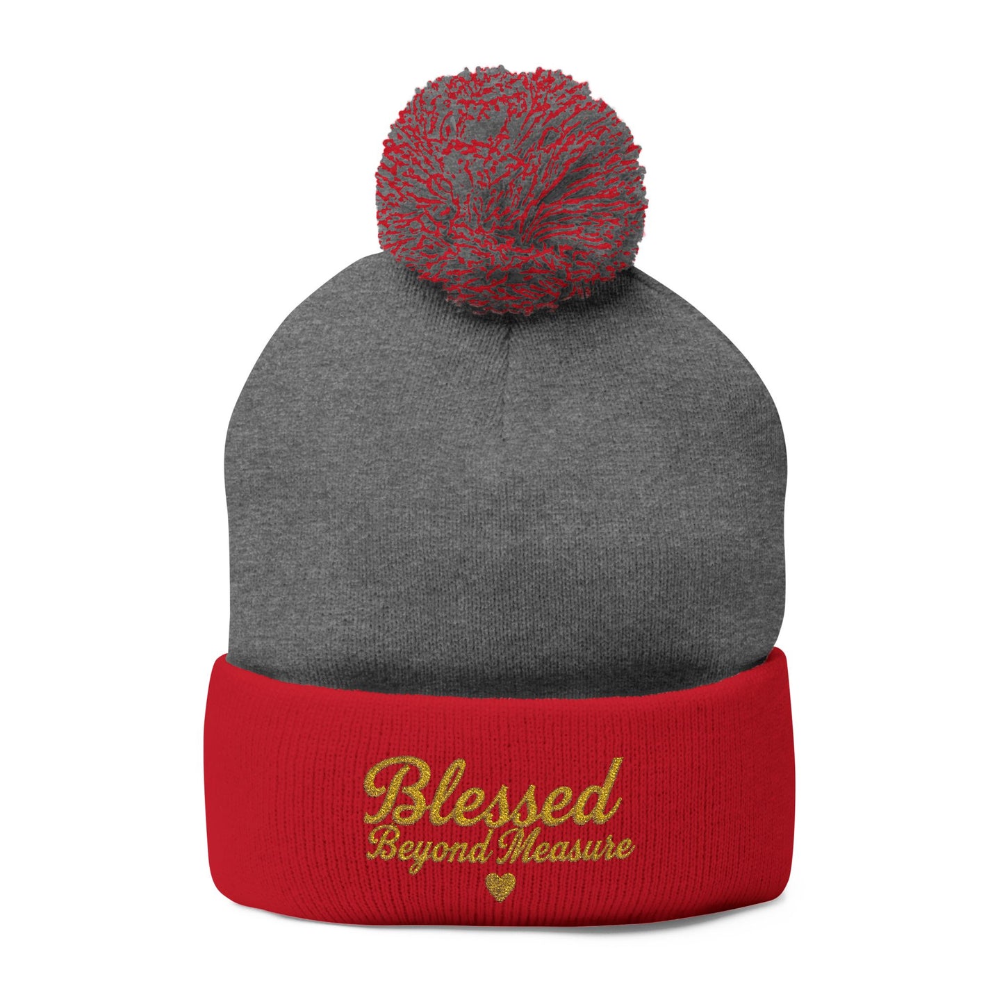 Blessed Beyond Measure Pom Pom Beanie – Embroidered Faith Winter Hat (10 Colors)