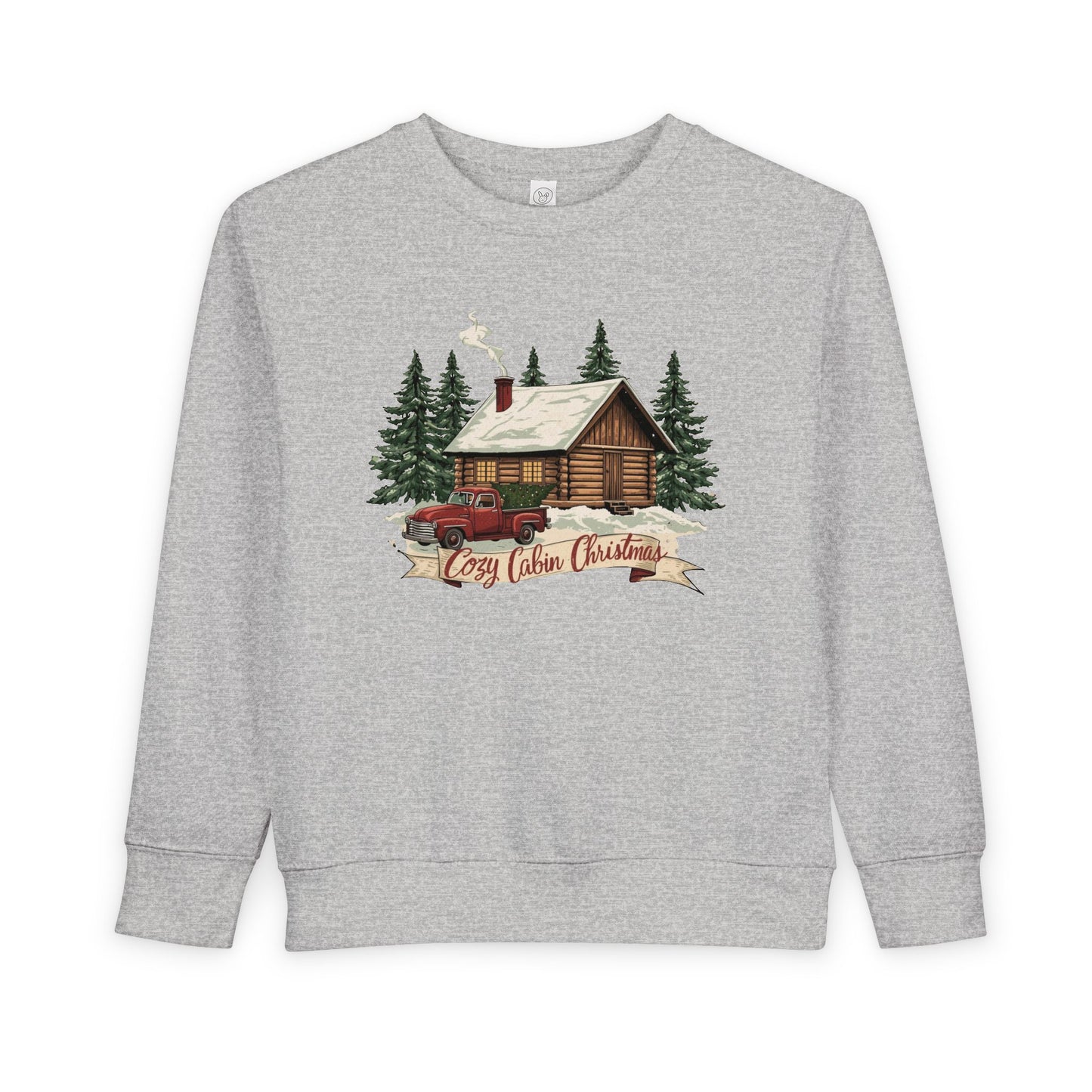 Cozy Cabin Christmas Toddler Crewneck | Kids Holiday Sweatshirt | Vintage Red Truck & Cabin Christmas Sweater (8 Colors)