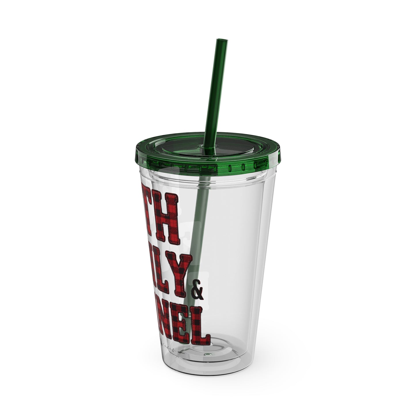 Faith, Family & Flannel Acrylic Tumbler with Straw | Christian Buffalo Plaid Cup (9 Color Options)