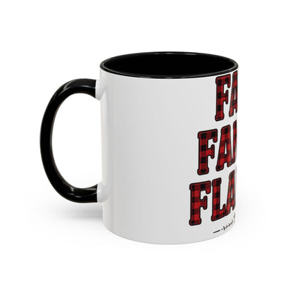 Faith, Family & Flannel Accent Mug | 11oz & 15oz Christian Coffee Cup (Multiple Colors)