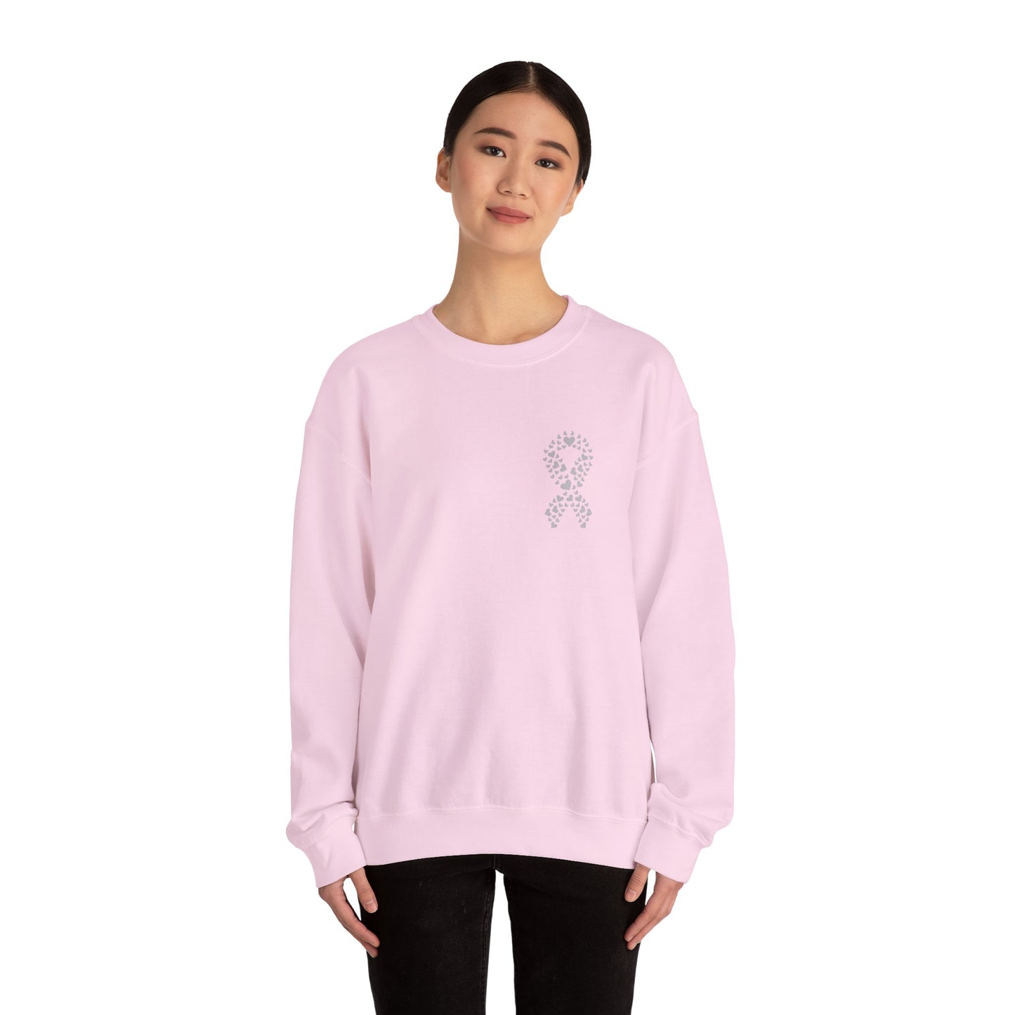 Lung Cancer Awareness Heart Ribbon Crewneck Sweatshirt – Support & Strength Sweater (8 Color Options)