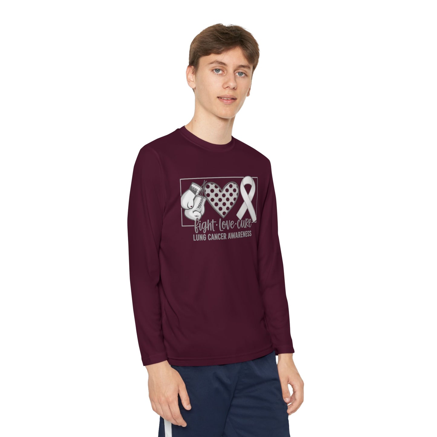 Fight Love Cure Lung Cancer Awareness Youth Long Sleeve Shirt | Kids Awareness Tee