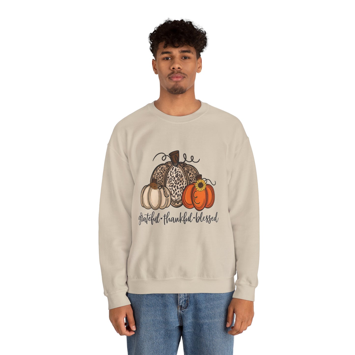 Grateful Thankful Blessed Crewneck Sweatshirt – Fall Faith & Pumpkin Season Pullover (10 Colors)