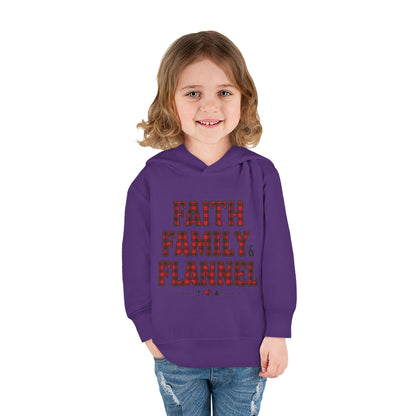 Faith, Family & Flannel Toddler Hoodie | Cozy Christian Fall & Holiday Sweatshirt (15 Colors)