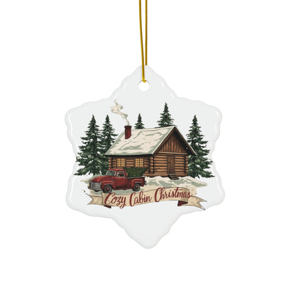Cozy Cabin Christmas Ceramic Ornament | Rustic Holiday Cabin Ornament | Vintage Truck Christmas Décor (4 Shape Options)