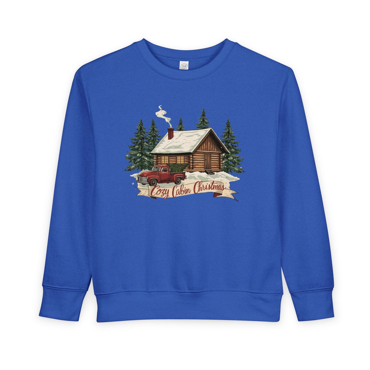 Cozy Cabin Christmas Toddler Crewneck | Kids Holiday Sweatshirt | Vintage Red Truck & Cabin Christmas Sweater (8 Colors)