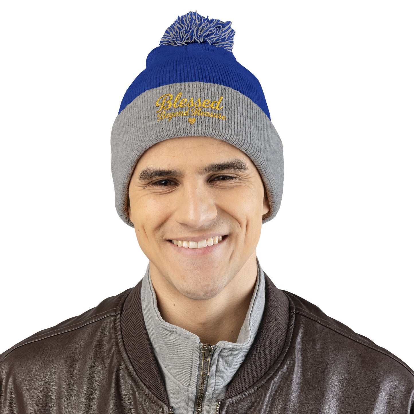 Blessed Beyond Measure Pom Pom Beanie – Embroidered Faith Winter Hat (10 Colors)