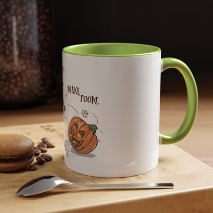 Winter to Fall Humor Mug – “Make Room” Snowman & Pumpkin Mug