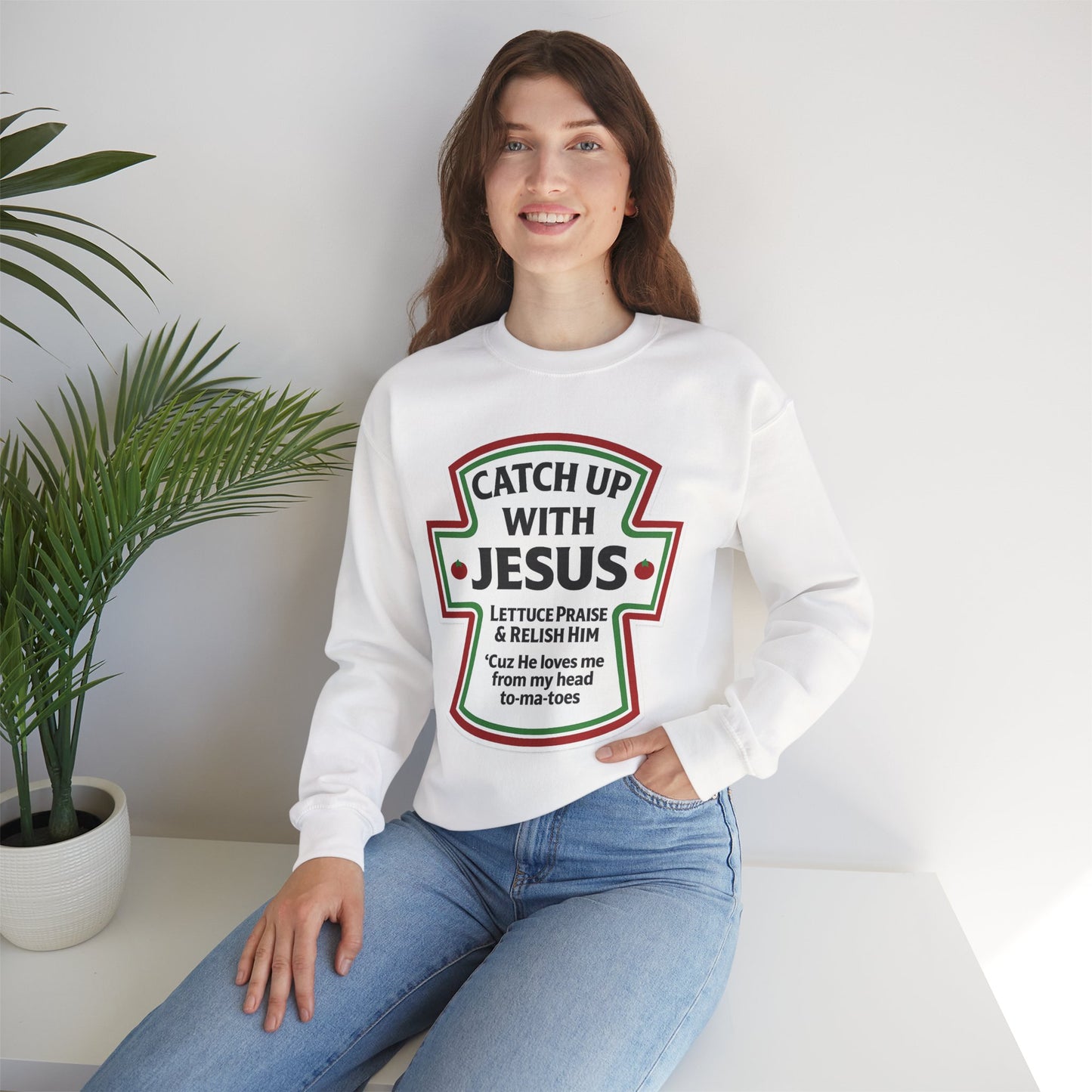 Catch Up With Jesus Crewneck Sweatshirt | Faith Humor Apparel