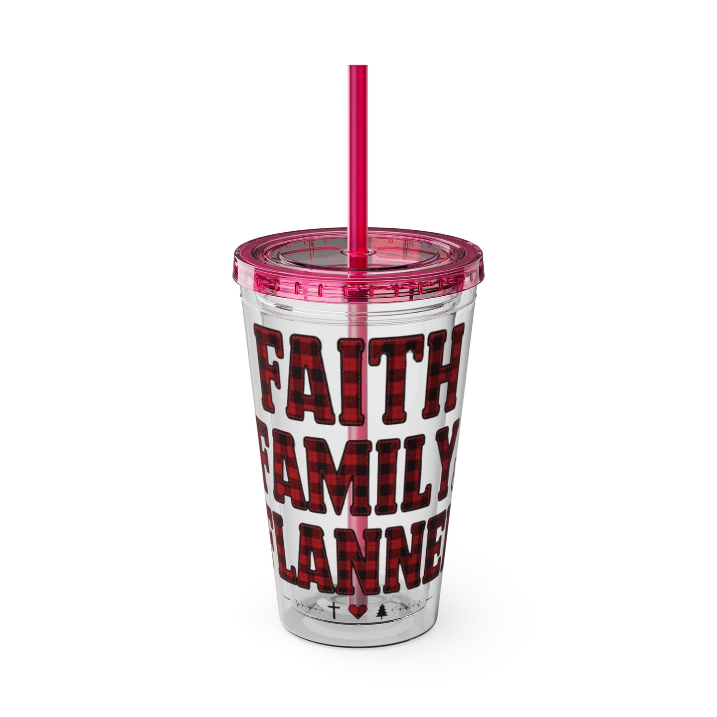 Faith, Family & Flannel Acrylic Tumbler with Straw | Christian Buffalo Plaid Cup (9 Color Options)