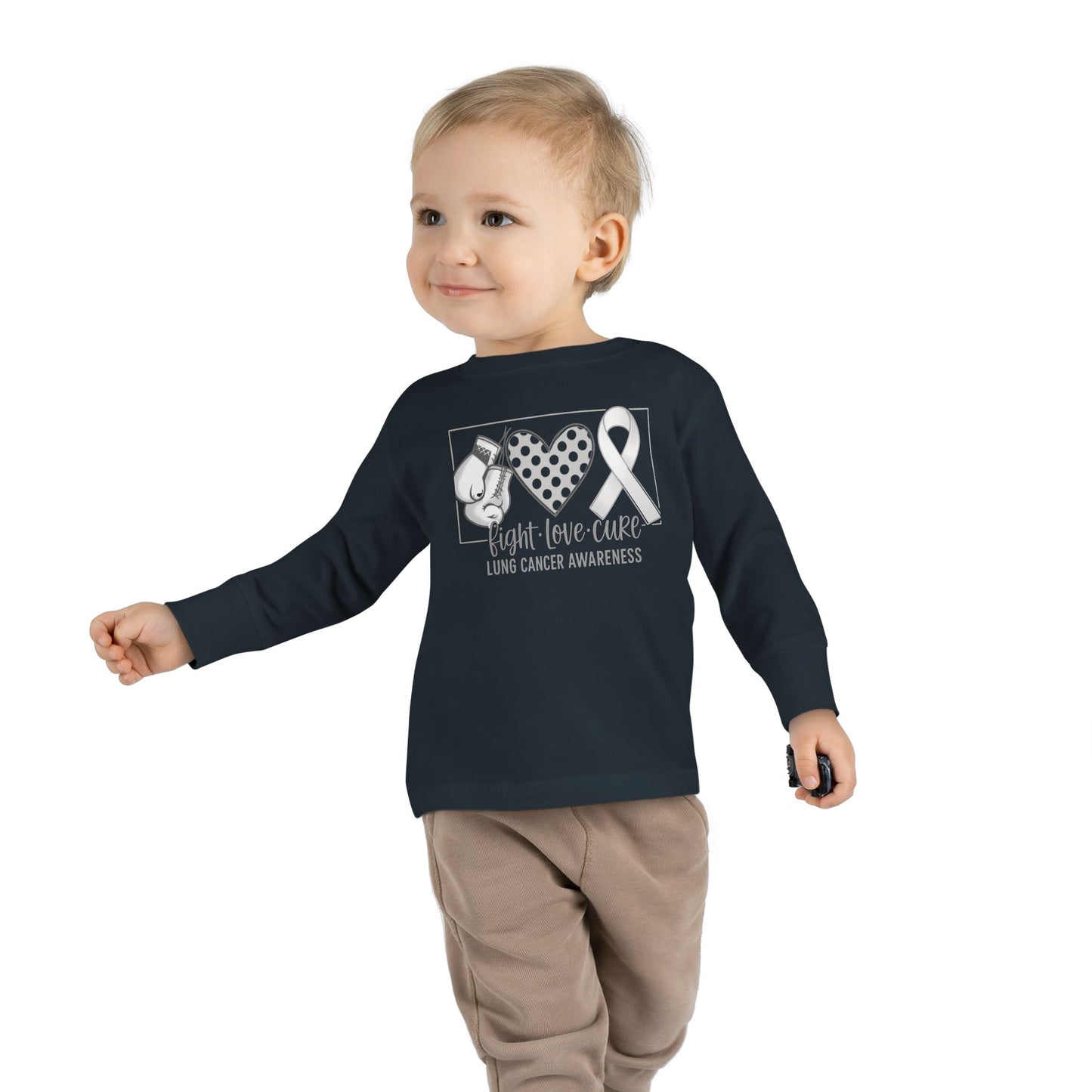 Fight Love Cure Lung Cancer Awareness Toddler Long Sleeve Shirt | Kids Support Tee