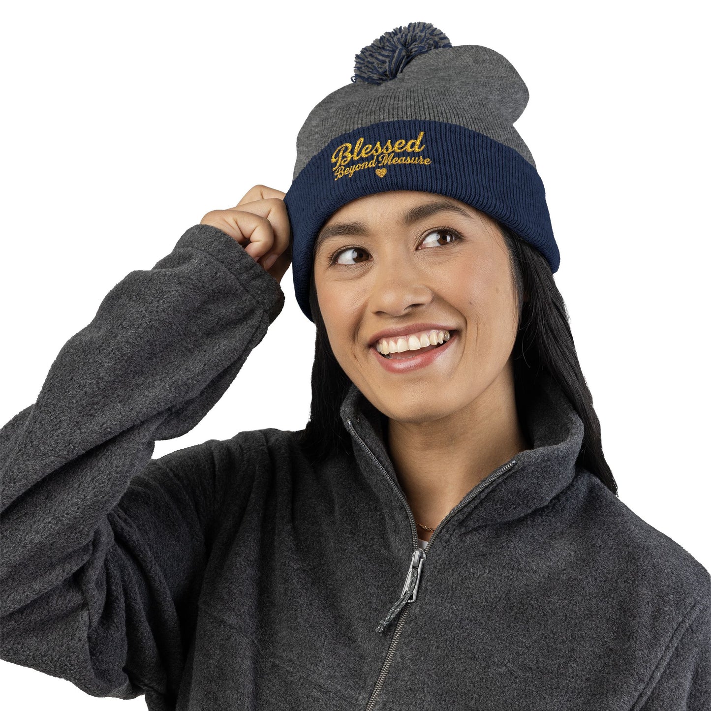 Blessed Beyond Measure Pom Pom Beanie – Embroidered Faith Winter Hat (10 Colors)