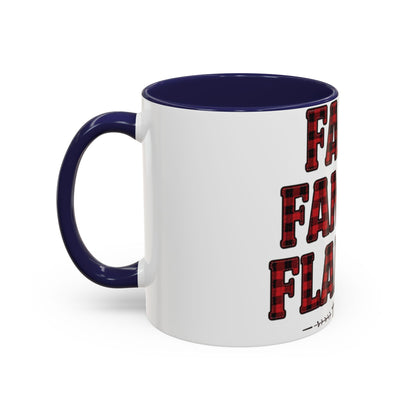 Faith, Family & Flannel Accent Mug | 11oz & 15oz Christian Coffee Cup (Multiple Colors)