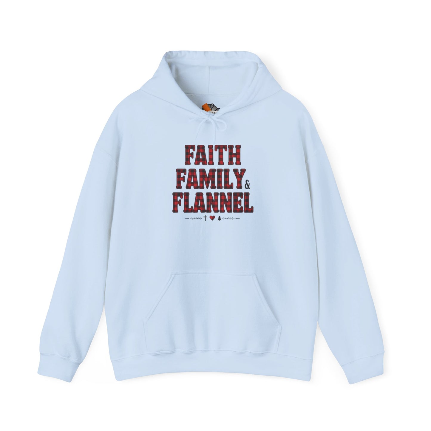 Faith, Family & Flannel Adult Hoodie | Cozy Christian Fall & Holiday Sweatshirt (8 Colors)