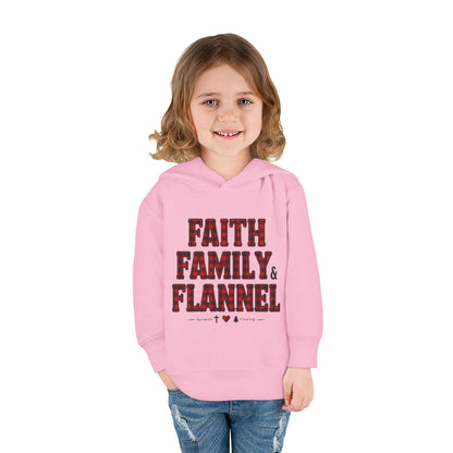 Faith, Family & Flannel Toddler Hoodie | Cozy Christian Fall & Holiday Sweatshirt (15 Colors)
