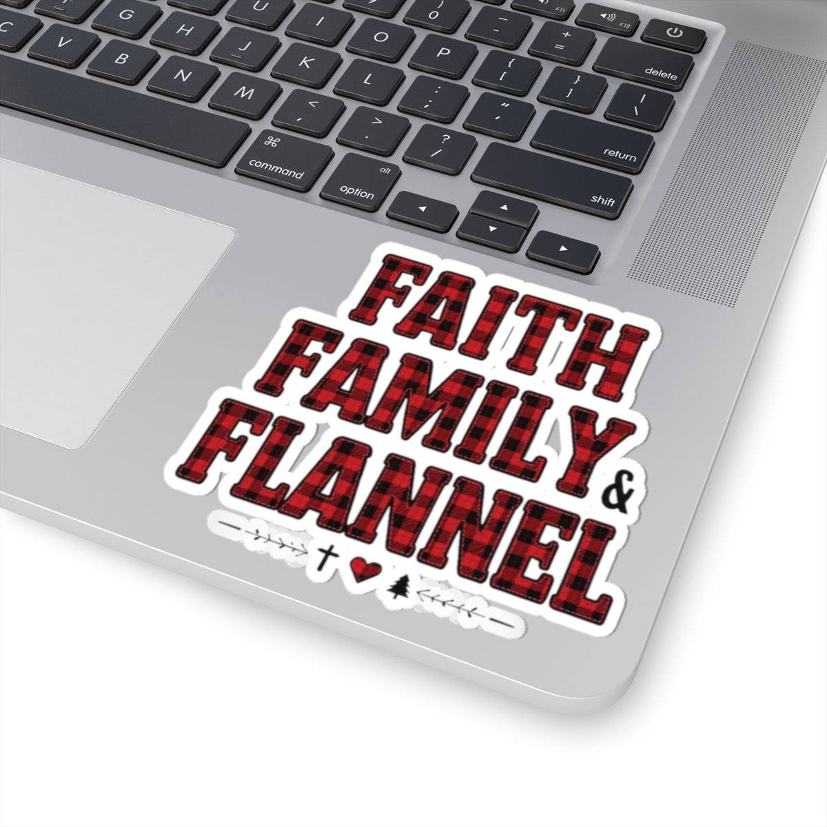 Faith, Family & Flannel Sticker | Christian Buffalo Plaid Waterproof Vinyl Sticker (4 Sizes)