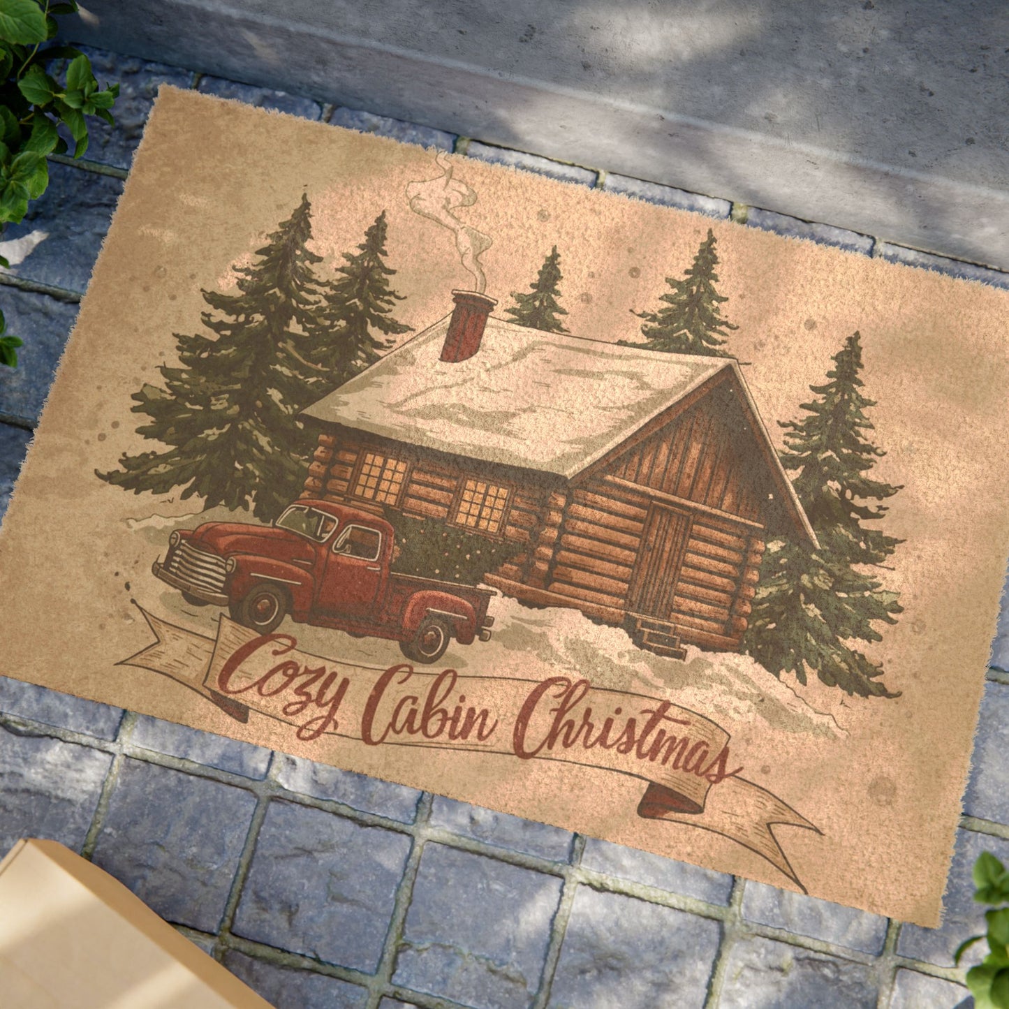 Cozy Cabin Christmas Doormat – Rustic Holiday Door Mat for Winter Décor