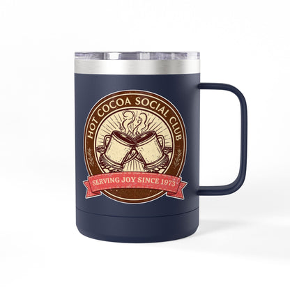 Hot Cocoa Social Club Insulated Coffee Tumbler | Cozy Vintage Mug | Double-Wall Stainless Steel Holiday Drinkware