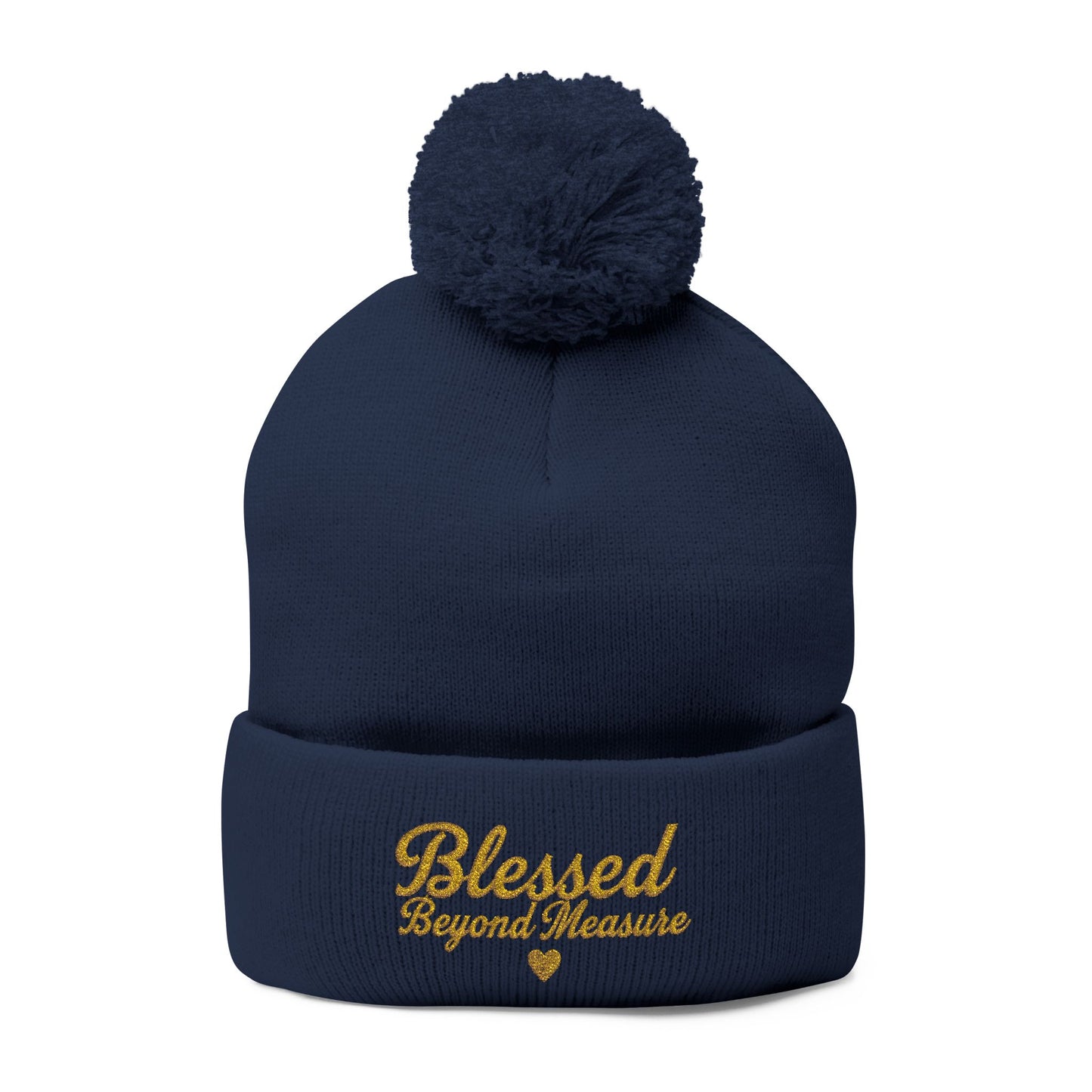 Blessed Beyond Measure Pom Pom Beanie – Embroidered Faith Winter Hat (10 Colors)