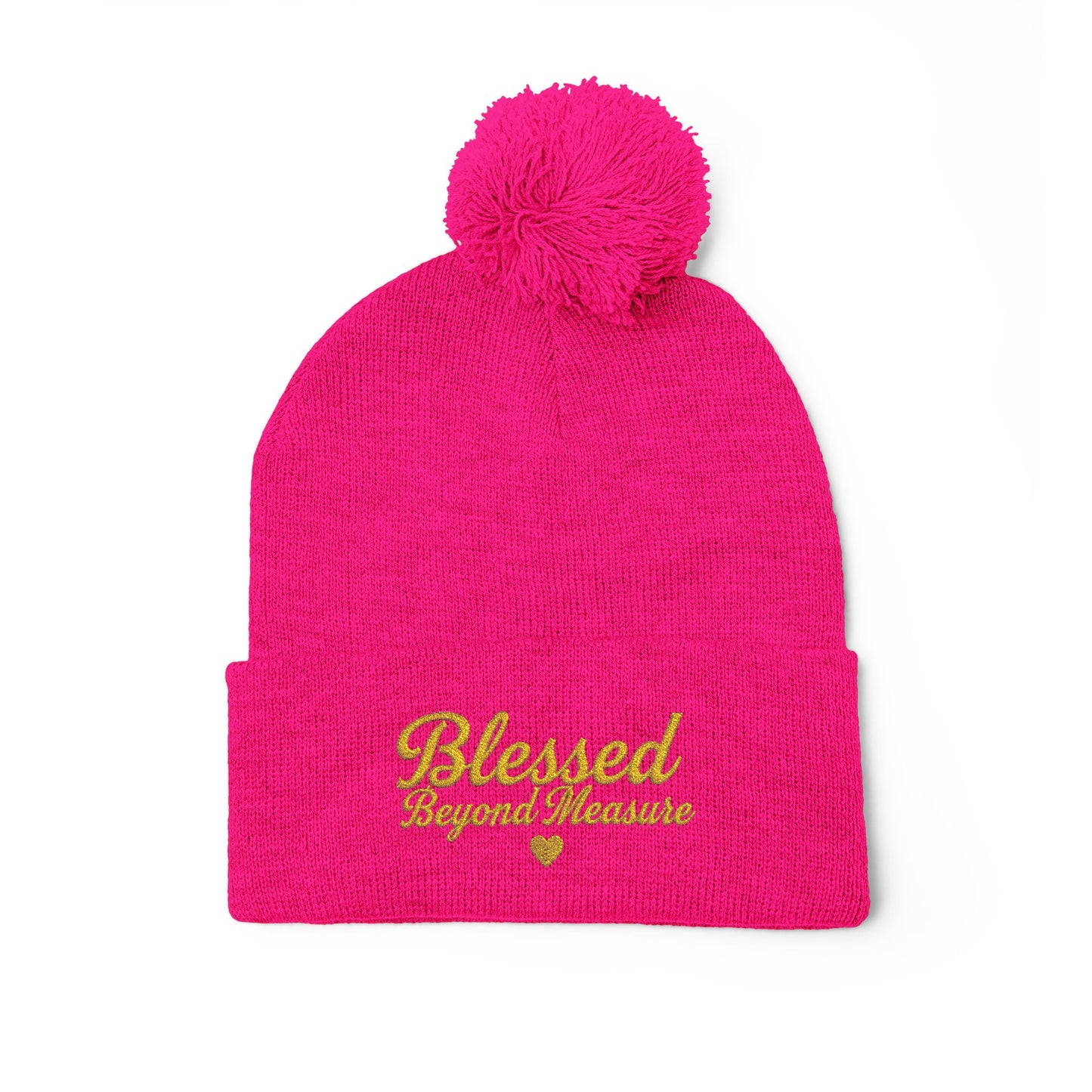 Blessed Beyond Measure Pom Pom Beanie – Embroidered Faith Winter Hat (10 Colors)